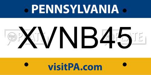 XVNB45 Pennsylvania License Plate