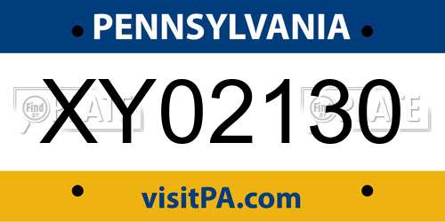 XY02130 Pennsylvania License Plate