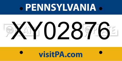 XY02876 Pennsylvania License Plate