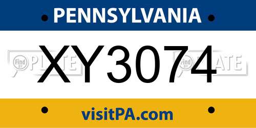 XY3074 Pennsylvania License Plate