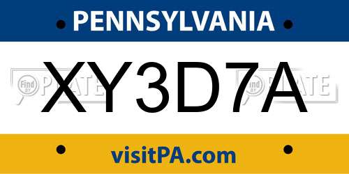 XY3D7A Pennsylvania License Plate
