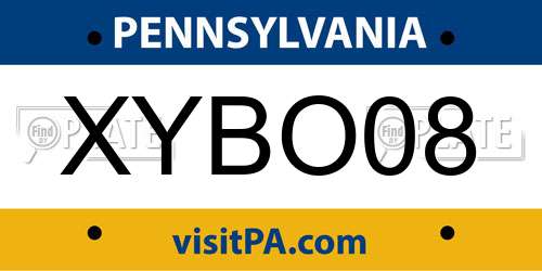 XYBO08 Pennsylvania License Plate