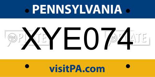 XYE074 Pennsylvania License Plate