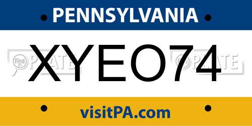 XYEO74 Pennsylvania License Plate