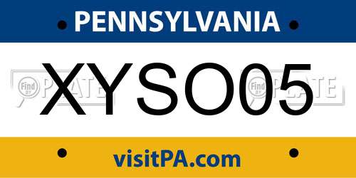 XYSO05 Pennsylvania License Plate