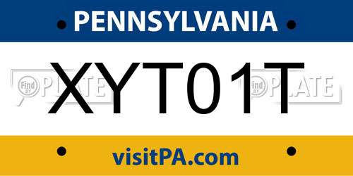 XYT01T Pennsylvania License Plate