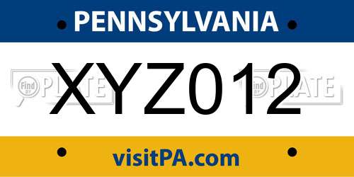 XYZ012 Pennsylvania License Plate