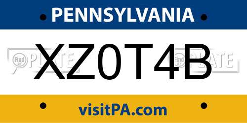 XZ0T4B Pennsylvania License Plate