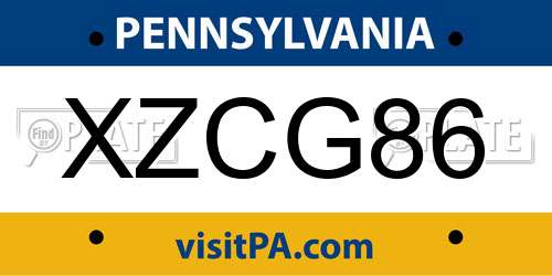 XZCG86 Pennsylvania License Plate
