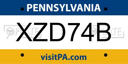 XZD74B Pennsylvania License Plate