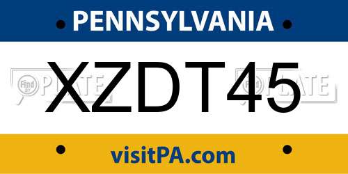 XZDT45 Pennsylvania License Plate