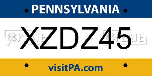 XZDZ45 Pennsylvania License Plate