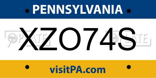 XZO74S Pennsylvania License Plate