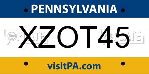 XZOT45 Pennsylvania License Plate