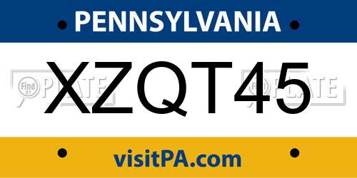 XZQT45 Pennsylvania License Plate