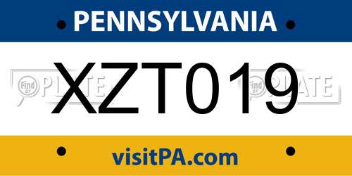 XZT019 Pennsylvania License Plate