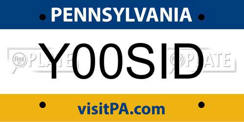Y00SID Pennsylvania License Plate