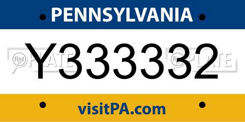 Y333332 Pennsylvania License Plate