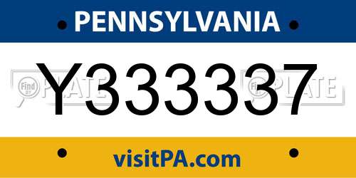 Y333337 Pennsylvania License Plate