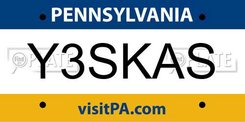 Y3SKAS Pennsylvania License Plate