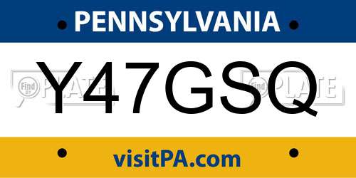 Y47GSQ Pennsylvania License Plate
