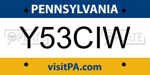 Y53CIW Pennsylvania License Plate