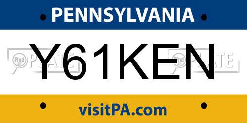 Y61KEN Pennsylvania License Plate