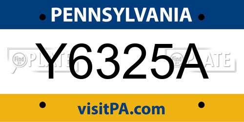 Y6325A Pennsylvania License Plate