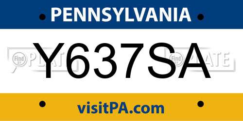 Y637SA Pennsylvania License Plate