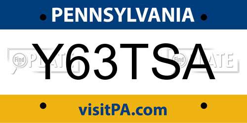 Y63TSA Pennsylvania License Plate