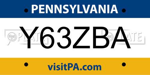 Y63ZBA Pennsylvania License Plate