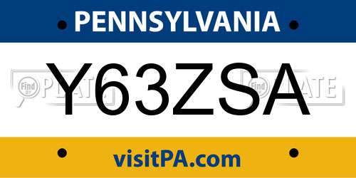 Y63ZSA Pennsylvania License Plate