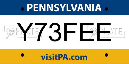 Y73FEE Pennsylvania License Plate