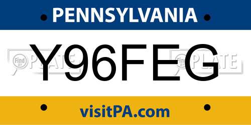 Y96FEG Pennsylvania License Plate