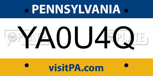 YA0U4Q Pennsylvania License Plate
