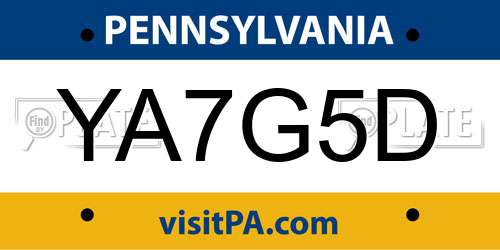 YA7G5D Pennsylvania License Plate