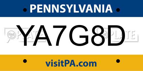 YA7G8D Pennsylvania License Plate