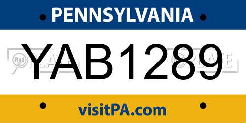 YAB1289 Pennsylvania License Plate