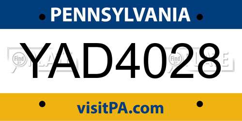 YAD4028 Pennsylvania License Plate