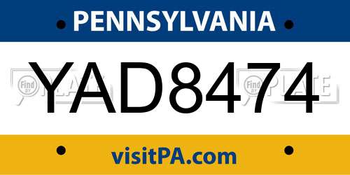 YAD8474 Pennsylvania License Plate