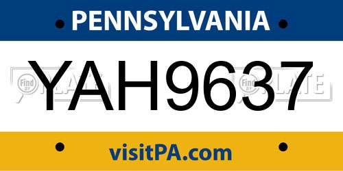 YAH9637 Pennsylvania License Plate