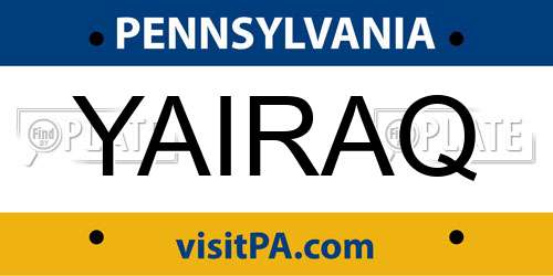 YAIRAQ Pennsylvania License Plate