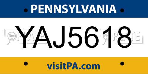 YAJ5618 Pennsylvania License Plate