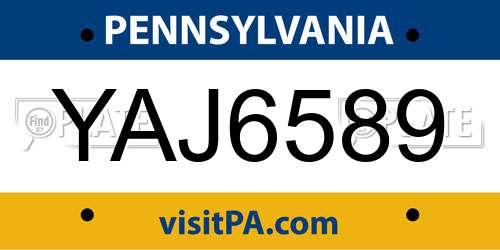 YAJ6589 Pennsylvania License Plate