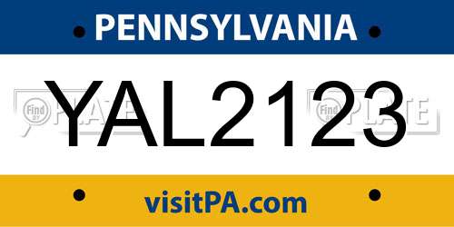 YAL2123 Pennsylvania License Plate