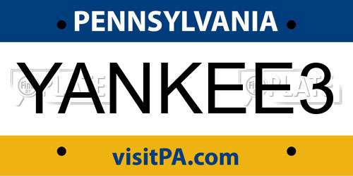 YANKEE3 Pennsylvania License Plate