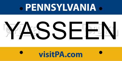 YASSEEN Pennsylvania License Plate