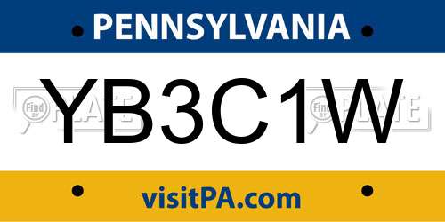 YB3C1W Pennsylvania License Plate