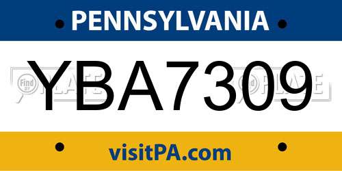 YBA7309 Pennsylvania License Plate