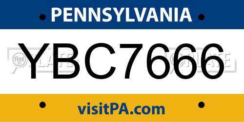 YBC7666 Pennsylvania License Plate